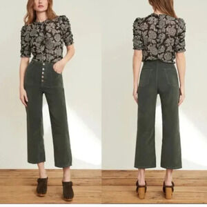 Veronica Beard Crosbie Cropped Corduroy Wide Leg Pants Forest Green 26